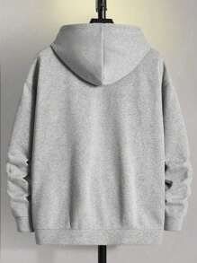 Manfinity Hypemode Áo nỉ có mũ trùm đầu in chữ thường ngày cho nam, mùa thu/đông - Màu Xám nhạt - Xem 2