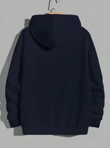 RueChic 男士字母印花休闲连帽长袖运动衫 - 藏蓝色 - 查看 2