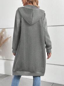 SHEIN LUNE Áo nỉ dài tay có mũ trùm đầu khóa kéo phía trước màu trơn cho nữ mùa thu - Xám - Xem 2