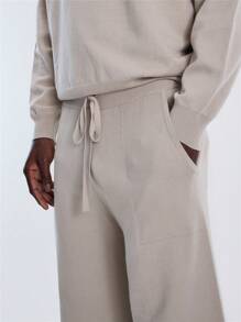 Musero Fine Knit Drawstring Joggers - Khaki - View 5