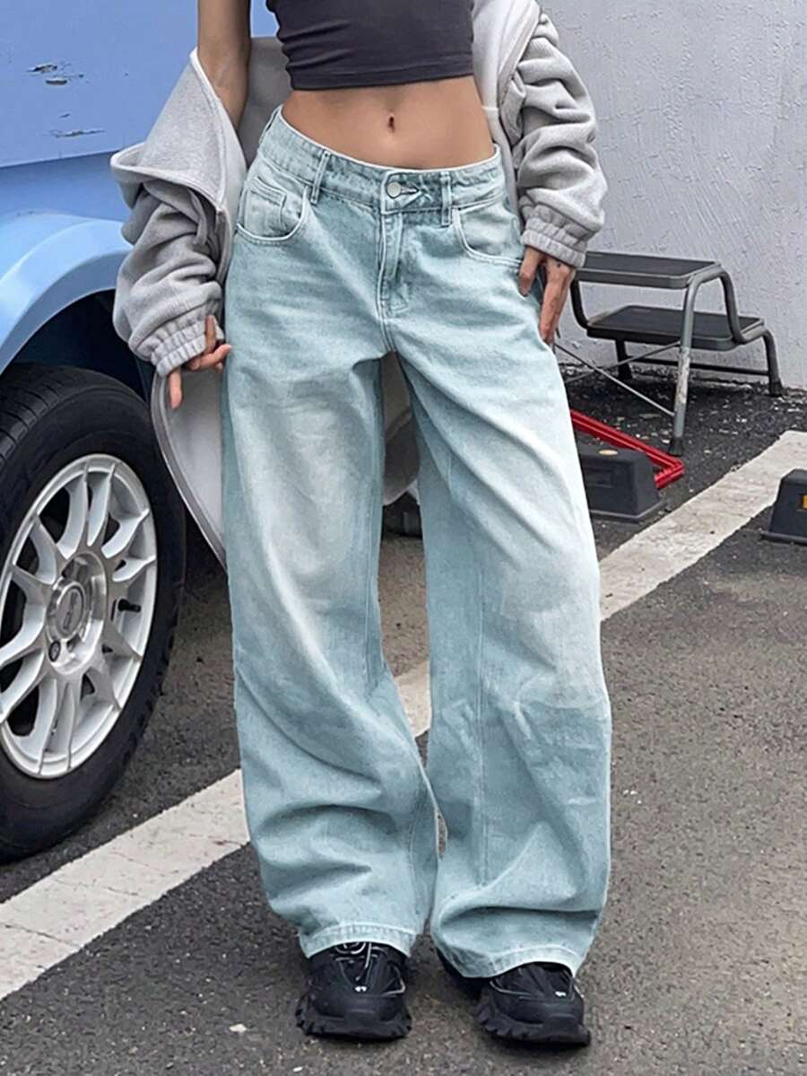 Retro Distressed Relaxed Straight Leg Boyfriend Jeans For Women - Light Wash - View 1