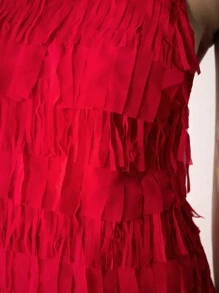 Maija Women's Red Solid Color Halter Backless Tassel Sexy Party Dress, Elegant For Christmas, Holiday Party, Festival - Red - View 4