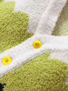 Baby Boys Multi-Color Jacquard Half-Side Fleece Warm Front Open Cardigan Sweater, Comfy & Versatile, Autumn/Winter - Army Green - View 8