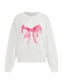 Marina Oliveira Artist, pentru femei, cu gât rotund, cu mânecă lungă, model cu fundă, ocazional, pulover, pentru toamnă/iarnă, vacanță, vacanță, festival, se potrivește Ibiza - alb - Vizualizare 1