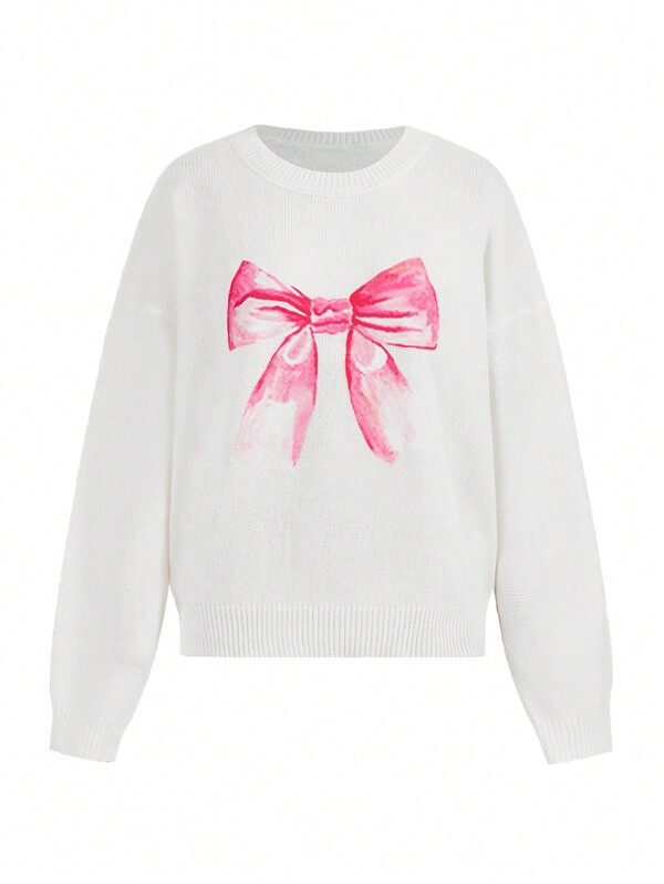 Marina Oliveira Suéter/Pullover de cuello redondo y manga larga con patrón de moño de estilo minimalista y casual para mujer artista, apto para otoño/invierno, vacaciones, festivales, Ibiza