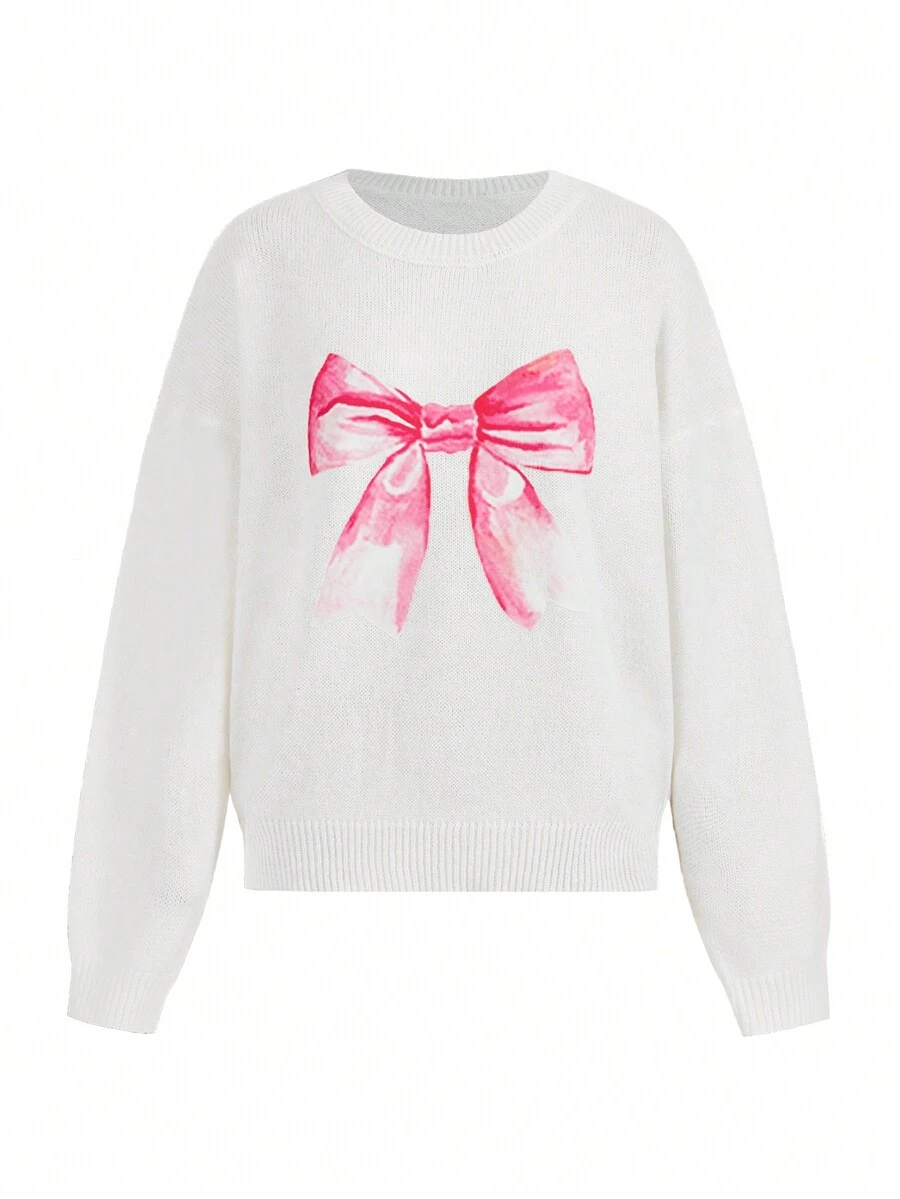 Marina Oliveira Artist, pentru femei, cu gât rotund, cu mânecă lungă, model cu fundă, ocazional, pulover, pentru toamnă/iarnă, vacanță, vacanță, festival, se potrivește Ibiza - alb - Vizualizare 1