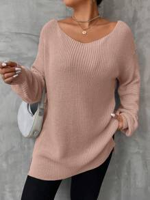 SHEIN LUNE Plus Size Jednokolorowy sweter z rozcięciem z boku, swobodny na jesień/zimę