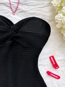 Soleia 休闲性感拼色条纹抹胸连体裤 - 黑色 - 查看 5