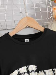 Tween Girls Casual Splice Colorblock Round Neck Pullover Long Sleeve Dress - Black - View 3