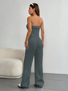 Flirla Set de 2 piezas con top con tirantes abotonado y pantalones de estilo casual, diario, de commute y de compras en color gris