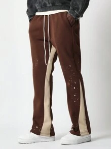 SUMWON Athletic Paint Splatter Sweatpants Jogger Style Casual Loungewear Track Pants Elastic Ankle Streetwear Workout Trousers Fall Winter Active Wear - Coffee Brown - View 2