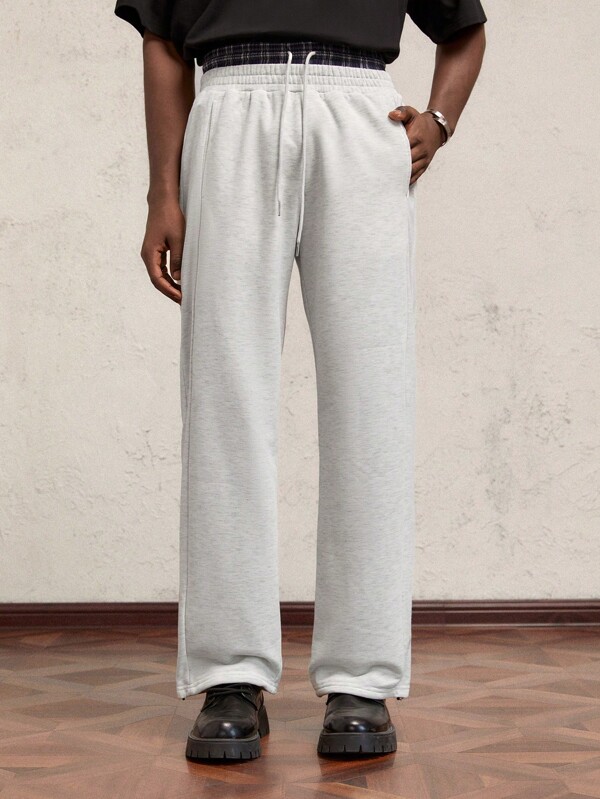AKNOTIC Business Casual Men's Knit Splice Color-Block Elastic Waist Straight-Leg Casual Sweatpants, Suitable For Autumn