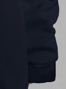 RueChic 男士字母印花休闲连帽长袖运动衫 - 藏蓝色 - 查看 3