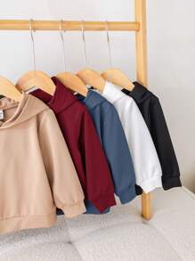 SHEIN Leap Crew 5件/包 男女宝宝可爱休闲纯色套头卫衣，百搭易穿，适合秋冬季节，幼儿园、户外、运动、日常穿着 - 彩色 - 查看 7