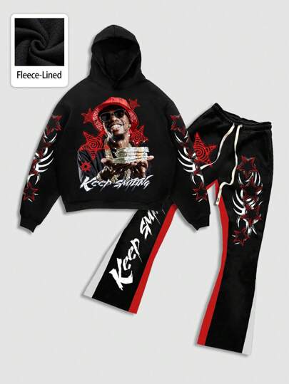 Street Life 2pcs Men Street Graphic Print Sweatshirt And Sweatpants Set, Suitable For Spring And Summer