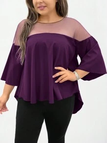 SHEIN LUNE Chemise violette tressée et à maille extra évasée pour grandes tailles, convient pour Noël, Halloween, Nouvel An, Nouvel An chinois - Prune - Voir 5