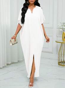 SHEIN Lady Váy Kaftan tay cánh dơi cổ xẻ mùa thu đông - trắng - Xem 5