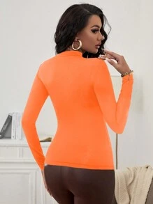 SHEIN SXY Spring And Summer Asymmetric Collar Black Hollow Tight Sexy Long-Sleeved T-Shirt