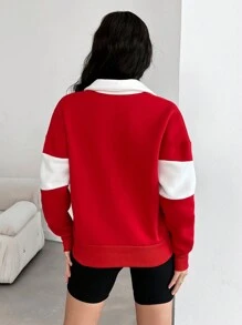 EURMUSE 学院风旗帜刺绣羊毛背面拼色领口运动衫