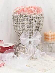 1 卷 4 厘米 * 900 厘米白色卷边丝带，非常适合花卉和艺术包装、蝴蝶结、平面礼品包装、婚礼、节日、派对、万圣节装饰圣诞节，可作为节日礼物 - 白色 - 查看 1