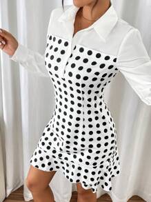 SHEIN Clasi Vestido mujer de 2 en 1 con camisa de cuello corto a lunares y contraste de color