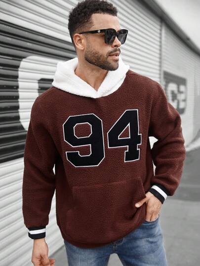 Manfinity Homme Plus Size Men's Casual Autumn/Winter Letter Embroidery Contrast Color Hoodie