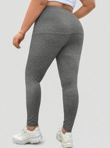 Flirla Quần legging cạp thấp đơn giản cho hoạt động giải trí cỡ lớn, mặc thường ngày - Xám - Xem 2
