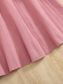 SHEIN 青少年女孩休闲合身彼得潘领花卉反领 A 字形毛衣连衣裙 - 粉色 - 查看 5