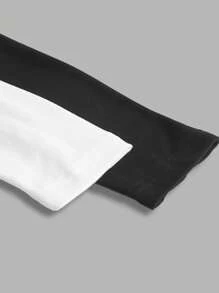 SHEIN EZwear 2pcs/Set Plus Size Women Deep V-Neck Slim Fit Casual Long Basic Long Sleeve T-Shirt Pullover Suit, Suitable For Autumn/Winter - Black and White - View 5