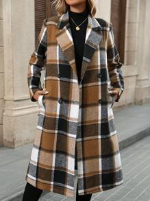 EMERY ROSE Women's Front Button Long Sleeve Notched Collar Plaid Minimalist Jacket