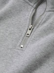 DAZY Men 2pcs/Set Solid Color Full Zip Up Sweatshirt & Sweatpants Sports Suit, Autumn, Cozy Outfits Quarter Zip Men - Light Grey - View 9