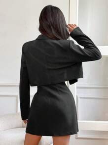 Muchica Women's Casual Solid Short Outwear Jacket With Strap Dress Set, For Autumn - Black - View 2