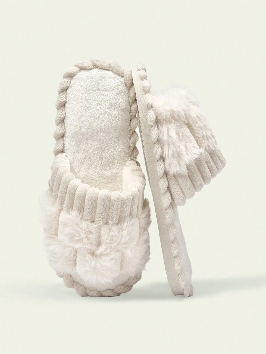 Cuccoo 女士米色毛绒室内拖鞋，适合秋冬季穿着 - 米色 - 查看 1