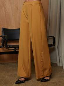 COSMINA Women's Solid Color Wide Leg Loose Casual Trousers For Commuting - Coral Orange - View 3