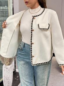 Flirla 大码优雅简约拼色修边夹克，秋季 - 杏色 - 查看 8