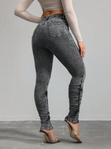 SHEIN Tall Women's Jeans Skinny Stretch Pants Black Jeans Stacked Women Jeans Tall Women Pants Denim Jeans Jeans Pants Jeans, Fall Women Clothes - Black - View 2