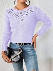 SHEIN LUNE Jersey de punto minimalista casual con calado en color liso, para otoño/invierno