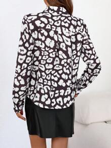 SHEIN Clasi Áo sơ mi nữ tay dài in họa tiết da báo, đơn hàng thường ngày, cho mùa thu - Cà phê nâu - Xem 2