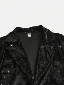 Teen Girls' Autumn Lapel Neck Long Sleeve Metallic Shiny Elegant Jacket