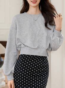 DAZY 1pc Women's Solid Color Loose Crew Neck Long Sleeve Sweatshirt, Casual For Everyday Wear