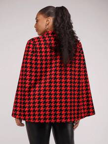 SHEIN Clasi Plus Size Elegant Houndstooth Cape Sleeve Jacket, Autumn - Multicolor - View 2