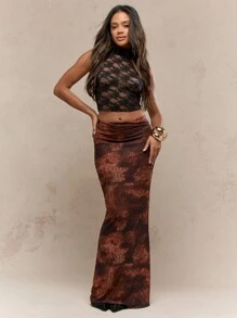 MISSGUIDED Western Printed Mesh Bodycon Maxi Skirt