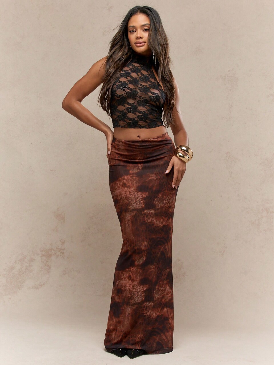 MISSGUIDED Tie Dye Mesh Maxi Skirt With Bodycon Fit