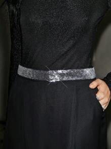 Poéselle 女士优雅通勤直筒裤，亮片拼接 - 黑色 - 查看 4