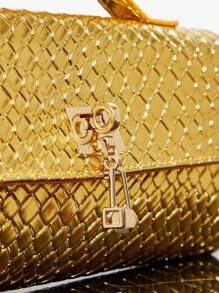 SHEIN SXY 女士，女式手提包，编织包，时尚，简约，优雅，多功能，经典，金色，适合经典、通勤、办公室、约会、日常、购物、下午茶、派对、舞会、俱乐部、约会、生日、晚会、约会之夜 - 金色 - 查看 6
