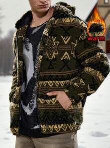 Manfinity VCAY Men Retro Knitted Casual Pattern Loose Fit Hooded Long Sleeve Jacket, For Fall Winter - Army Green - View 3