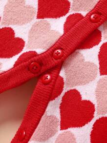 Baby Girls' Knitted Romper Jumpsuit, Casual Red Heart Pattern Sweater For Infants, Autumn/Winter - Red - View 6