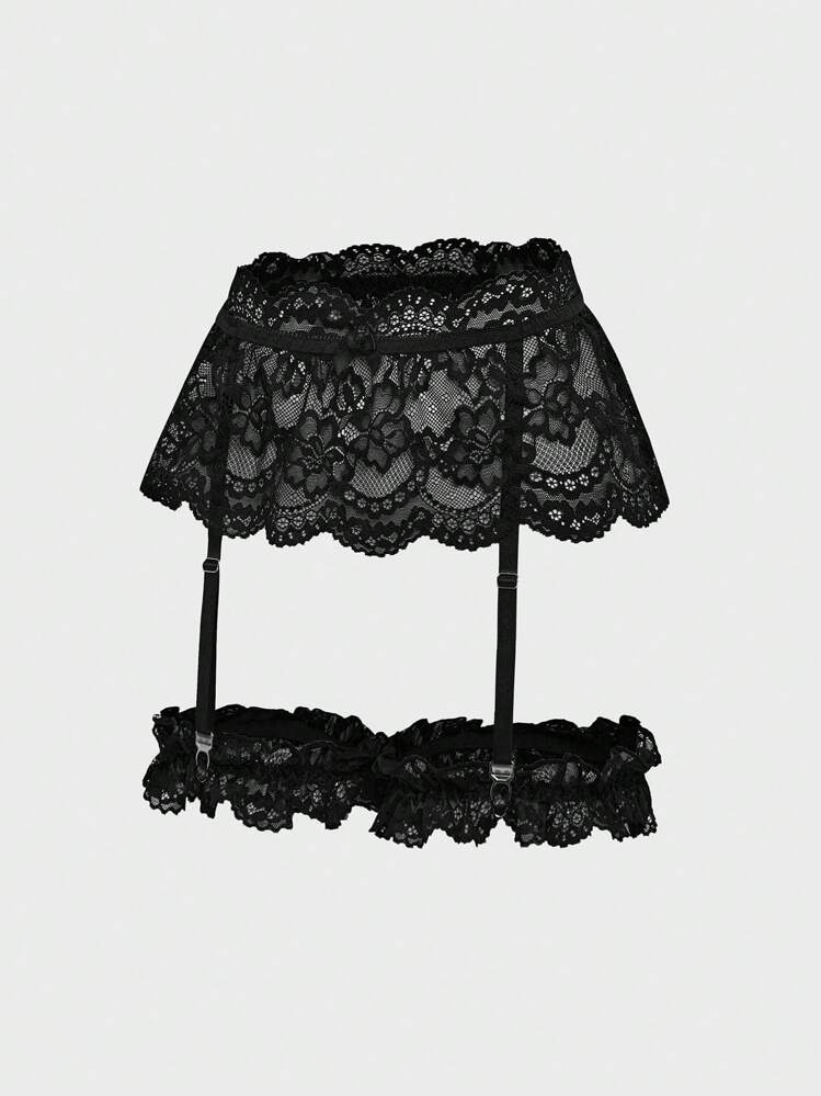 อุปกรณ์แถบรัดต้นขาลูกไม้อย่างเซ็กซี่สำหรับสตรี - สีดำ - ดู 6