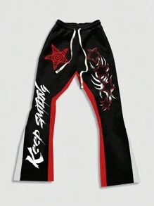 ROMWE MEN Street Life 2pcs Men Street Graphic Print Sweatshirt And Sweatpants Set, Suitable For Spring And Summer - Black - View 8