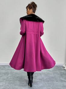 SHEIN Unity Women Plus Size Colorblock Fluffy Collar Double-Breasted Long Overcoat, Autumn/Winter Fall Cloth For Women - Purple - View 1
